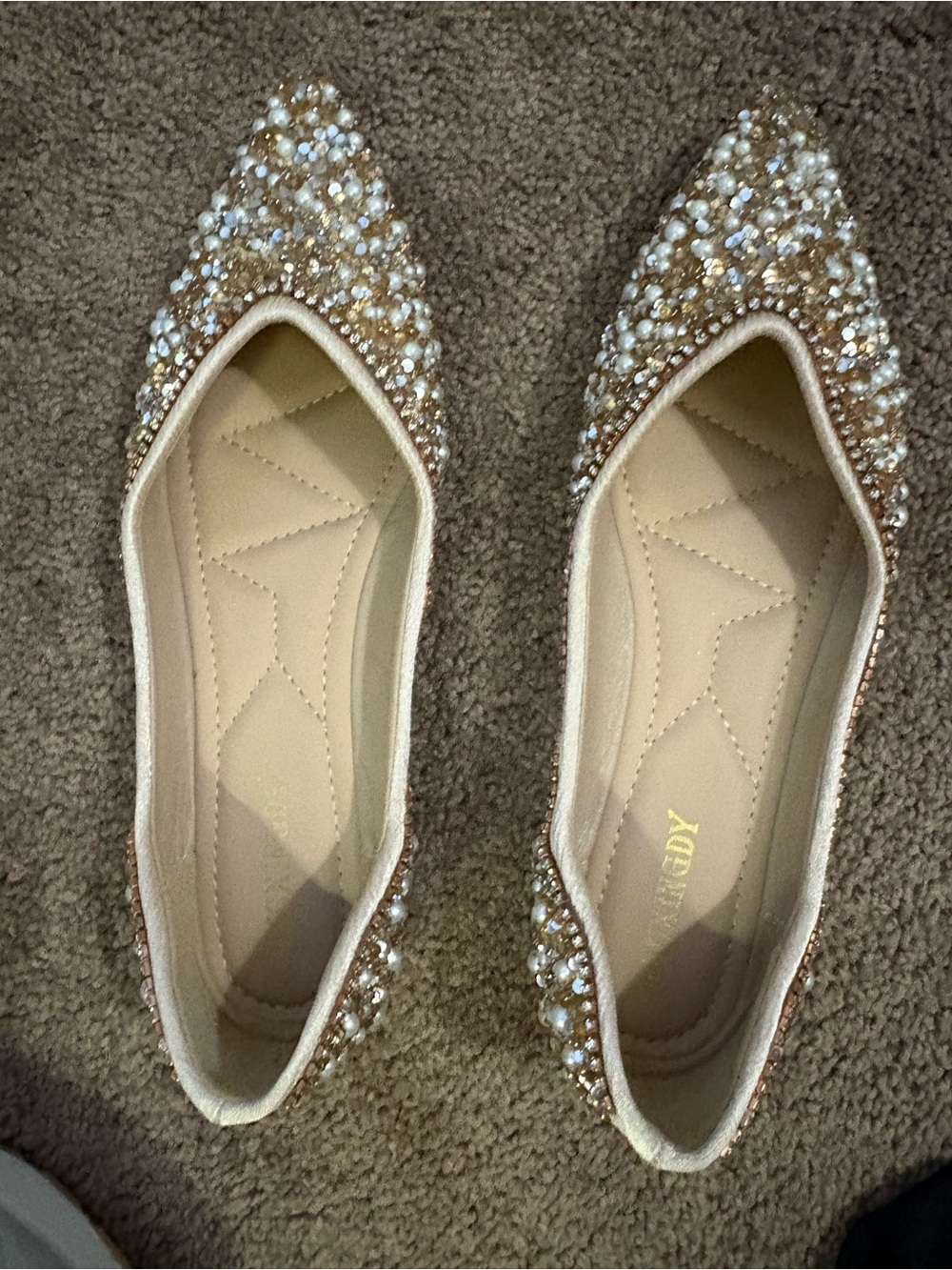 Joey Champagne Pearl & Crystal Pointed Flats